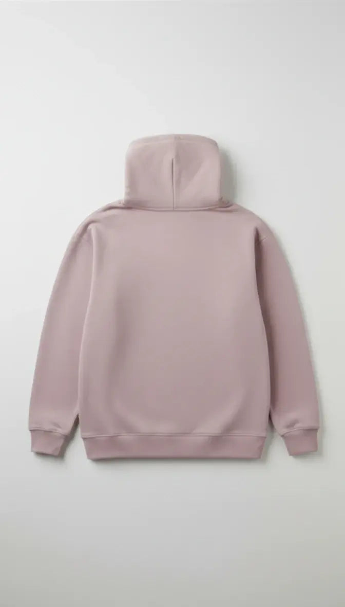 Back view of the Lalic lavender hoodie, highlighting the comfortable fit, relaxed shoulders, and clean tailoring of the cozy pullover.

